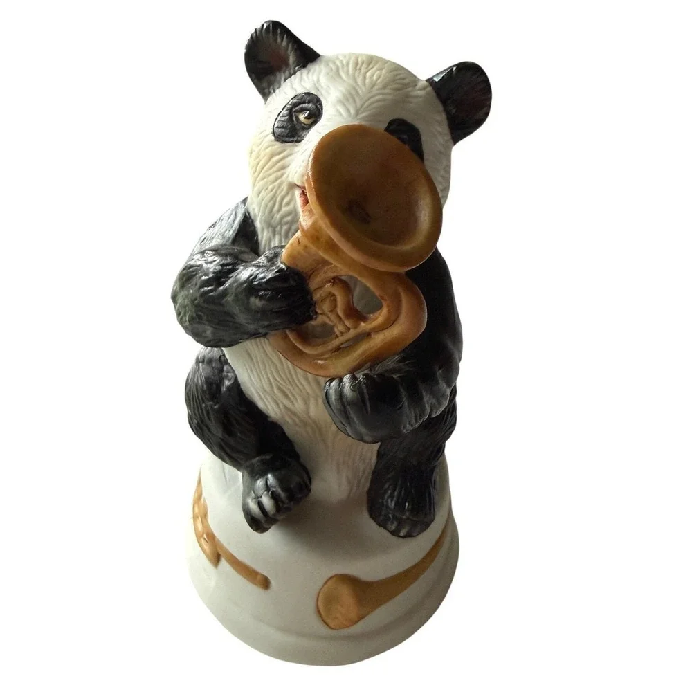 Vintage Panda Trumpet Wind-Up Musical Figurine Spins‎ Plays Melody 1980s Japan